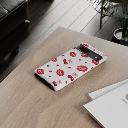 Red Lips & Cherry Phone Case – Y2K Retro Aesthetic Tough Cover