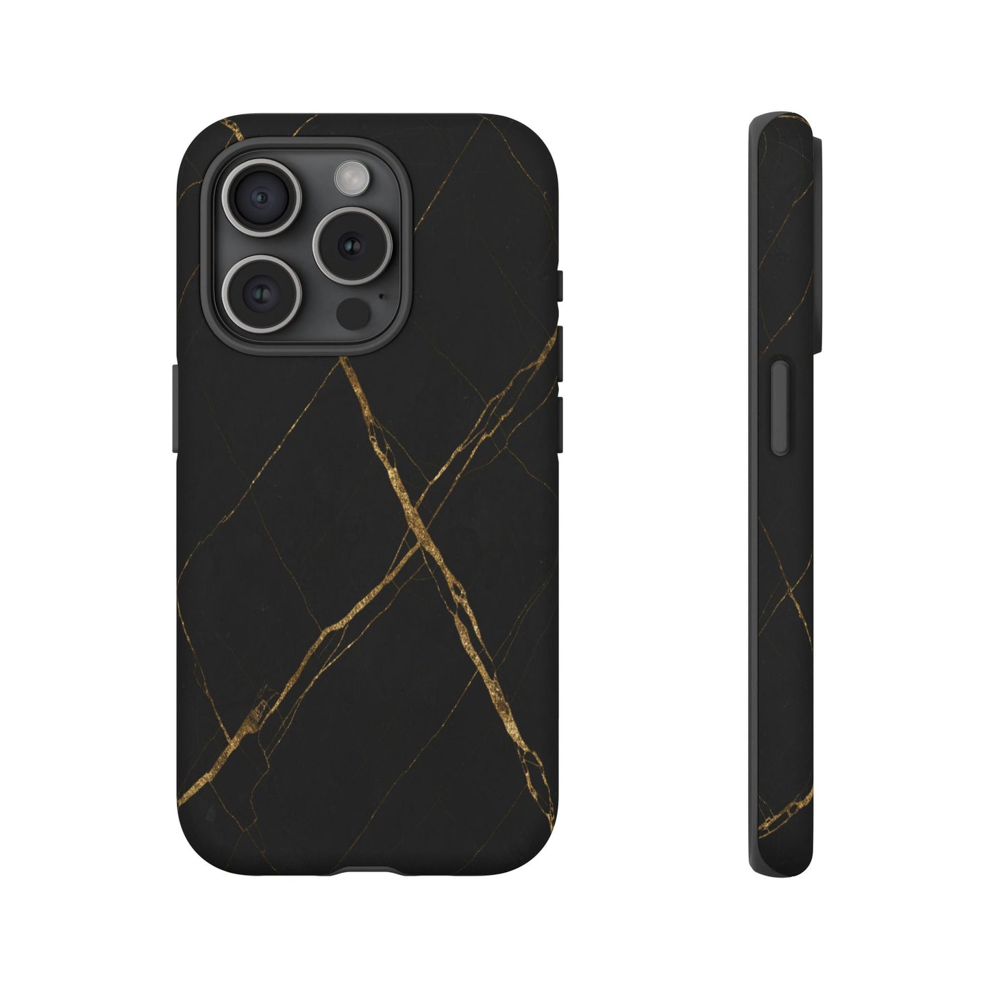 Black Marble Phone Case with Gold Veins | Minimal Luxury Tough Case