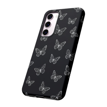 White Butterfly Pattern Phone Case – Dark Aesthetic Monochrome Tough Cover