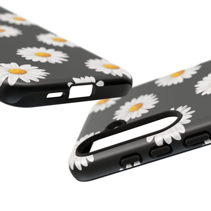 Black Daisy Floral Tough Phone Case – Cute Protective Cover for Iphone, Samsung Galaxy and Pixel