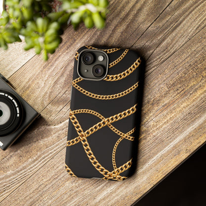 Luxury Gold Chain Phone Case – Black Designer Style Tough Protective Cover for Iphone, Samsung Galaxy and Pixel