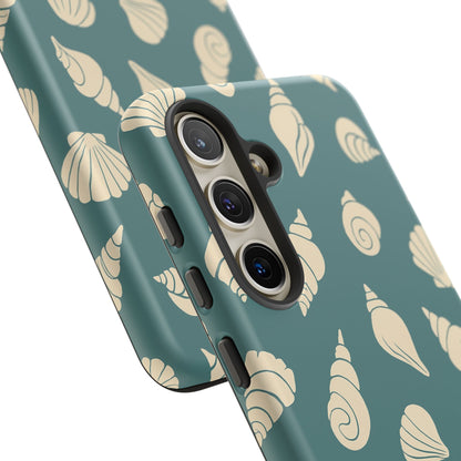 Seashell Pattern Phone Case | Teal Coastal Shells Tough Case for Iphone, Samsung Galaxy and Pixel