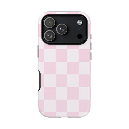 Light Pink Checkerboard Phone Case | Pastel Aesthetic Checkered iPhone & Samsung Tough Case