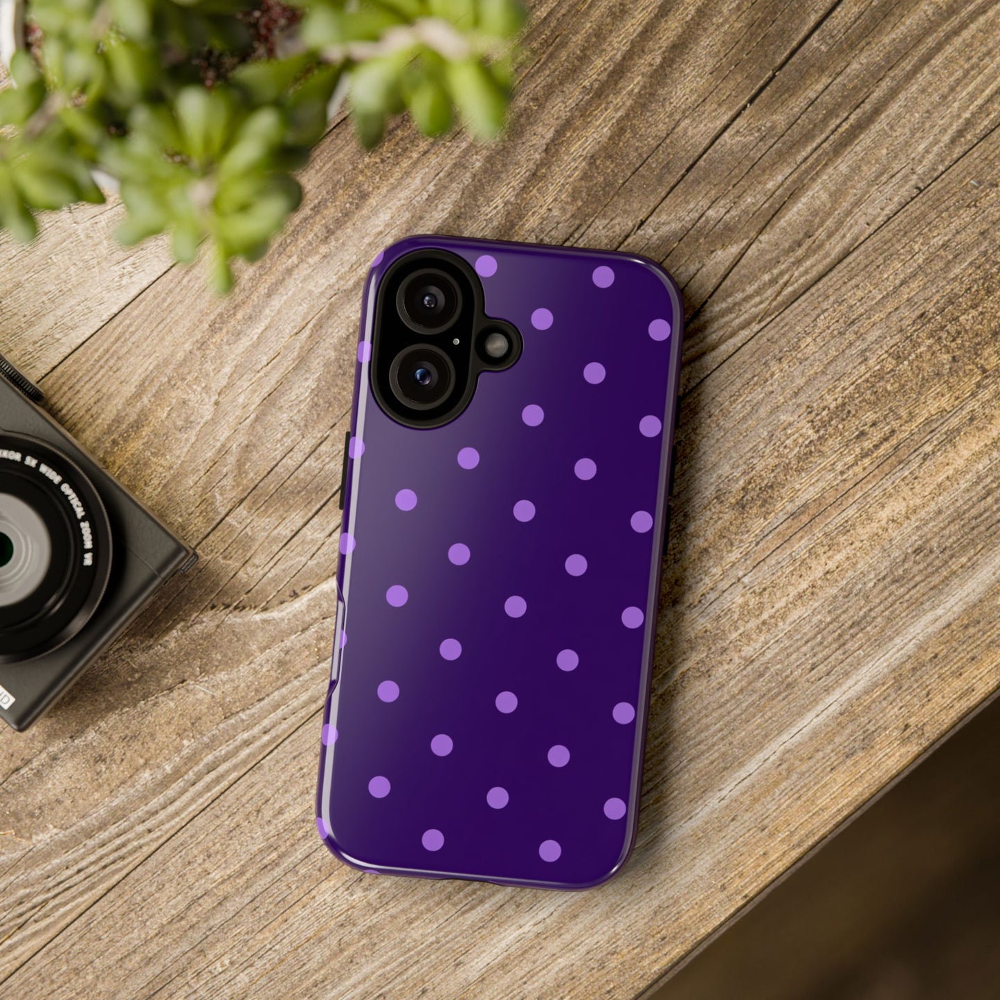 Purple Polka Dot Tough Phone Case – Cute Stylish Durable Protective Cover for Iphone, Samsung Galaxy and Pixel