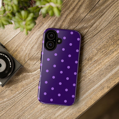 Purple Polka Dot Tough Phone Case – Cute Stylish Durable Protective Cover for Iphone, Samsung Galaxy and Pixel
