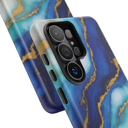 Blue & Gold Marble Phone Case – Luxury Resin Art Tough Case (iPhone, Samsung, Pixel)