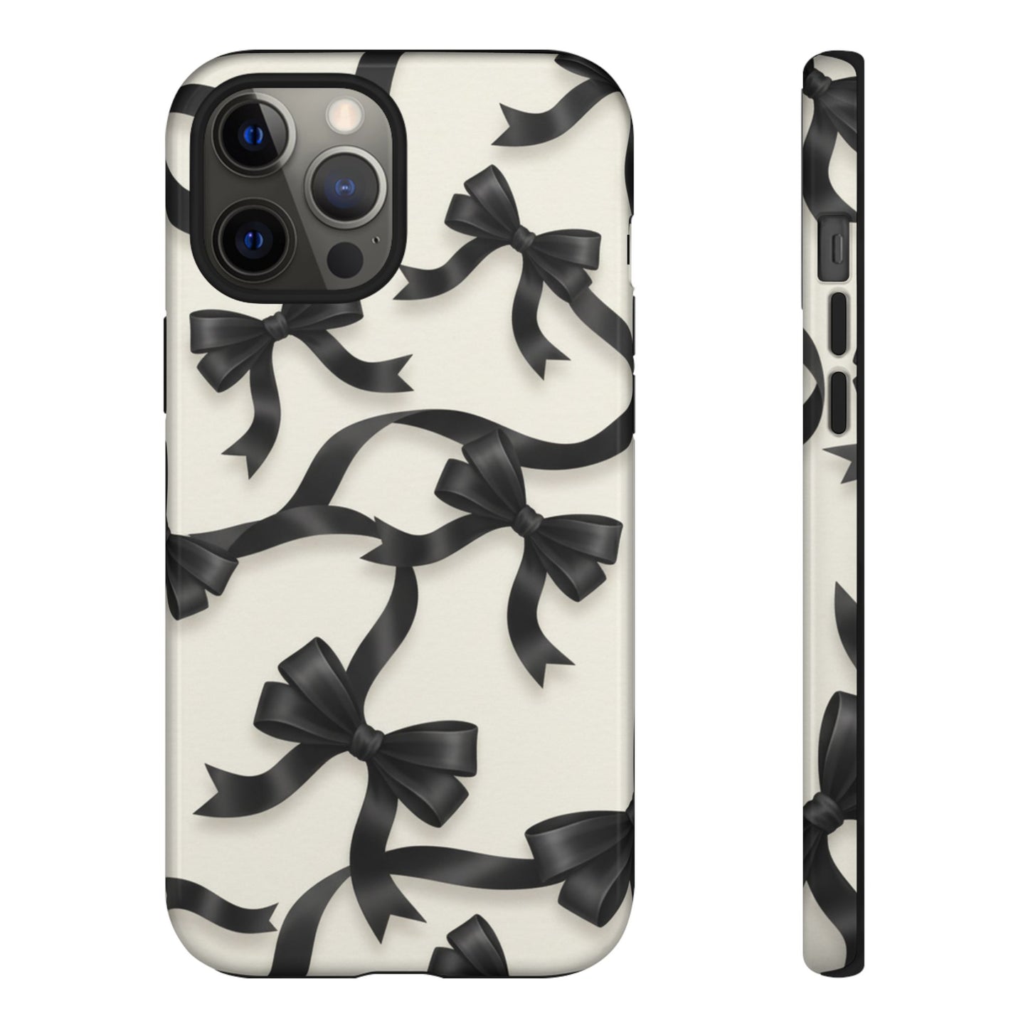 Black Ribbon Bow Phone Case, Minimal Bow Pattern Tough Protective Case