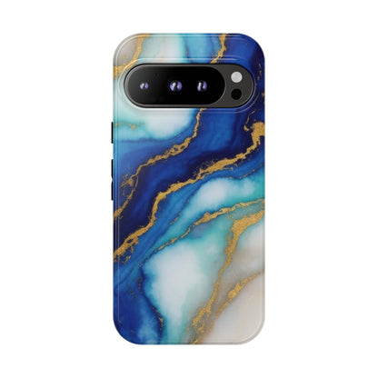 Blue & Gold Marble Phone Case – Luxury Resin Art Tough Case (iPhone, Samsung, Pixel)