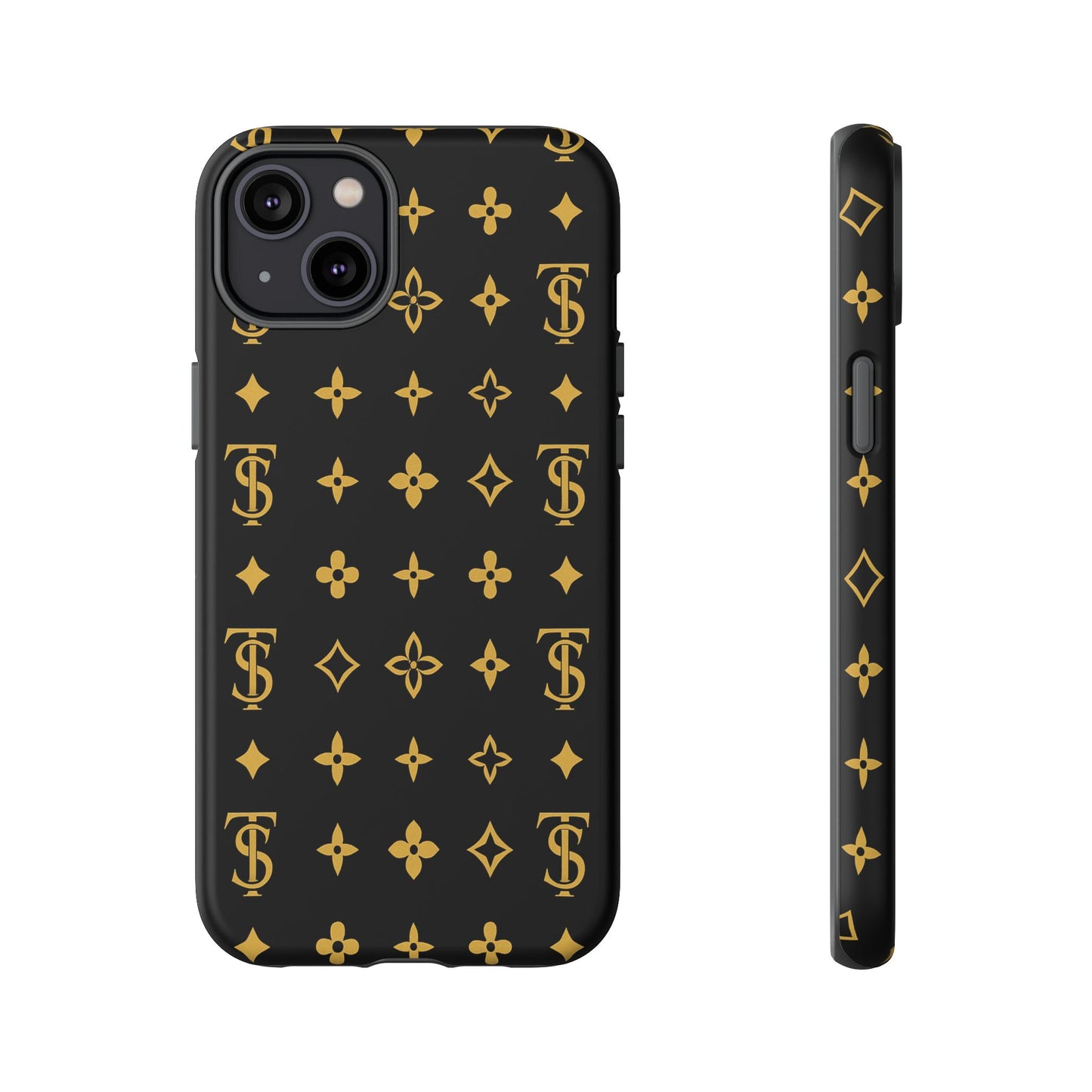 Gold Monogram Pattern Tough Phone Case | Black & Gold Luxury Design for Iphone, Samsung Galaxy and Pixel