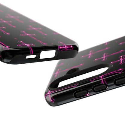 Neon Pink Cross Pattern Phone Case | Tough Protective Case for Iphone, Samsung Galaxy and Pixel