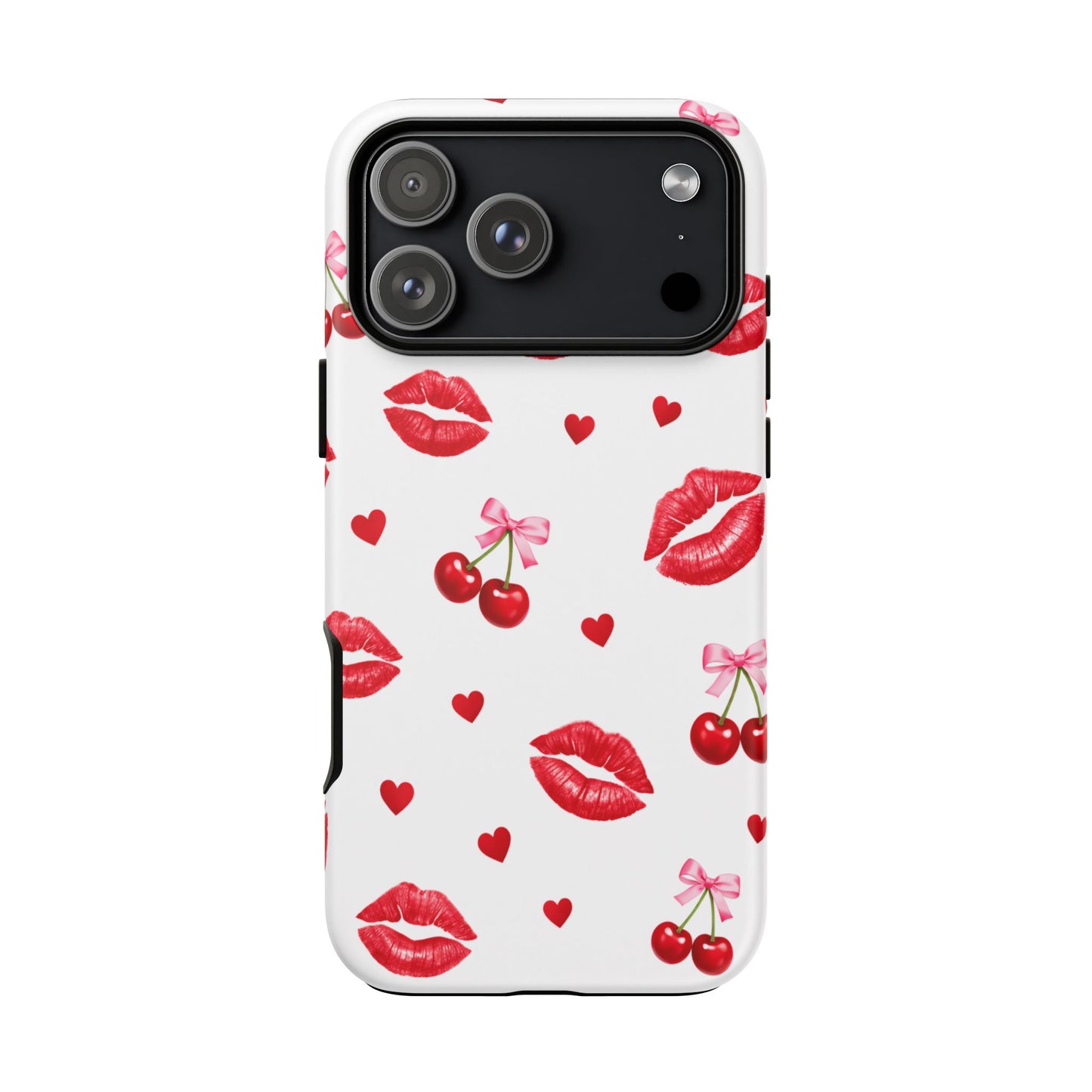 Red Lips & Cherry Phone Case – Y2K Retro Aesthetic Tough Cover