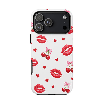 Red Lips & Cherry Phone Case – Y2K Retro Aesthetic Tough Cover