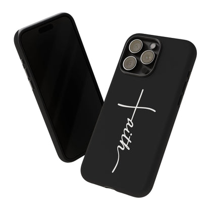 Faith Cross Phone Case, Christian Aesthetic Minimalist Black Matte Case, Religious Gift iPhone Samsung Cover