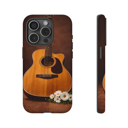 Acoustic Guitar Daisy Phone Case | Rustic Music Lover Tough Cover