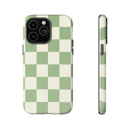 Sage Green Checkerboard Phone Case | Minimal Aesthetic Checkered iPhone & Samsung Tough Case