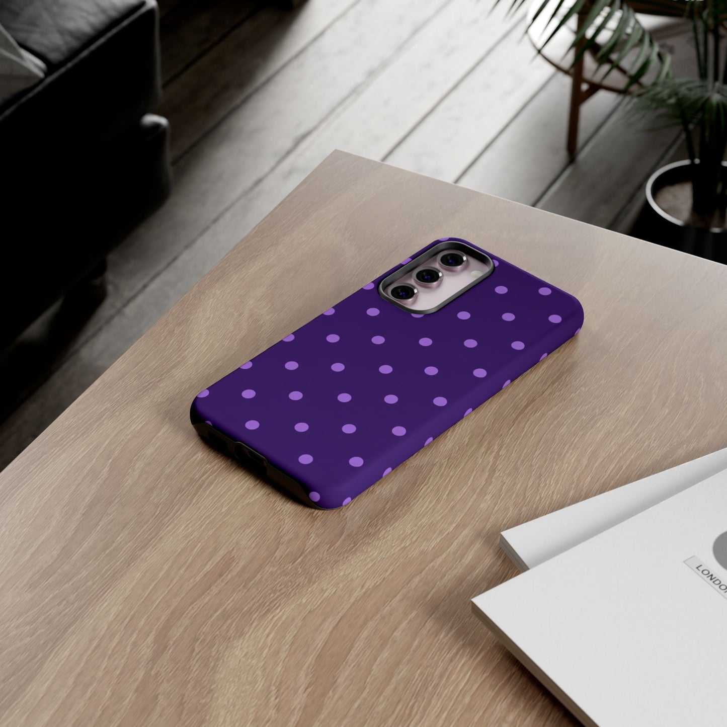 Purple Polka Dot Tough Phone Case – Cute Stylish Durable Protective Cover for Iphone, Samsung Galaxy and Pixel
