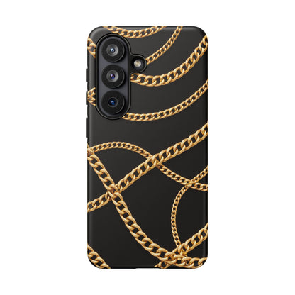 Luxury Gold Chain Phone Case – Black Designer Style Tough Protective Cover for Iphone, Samsung Galaxy and Pixel