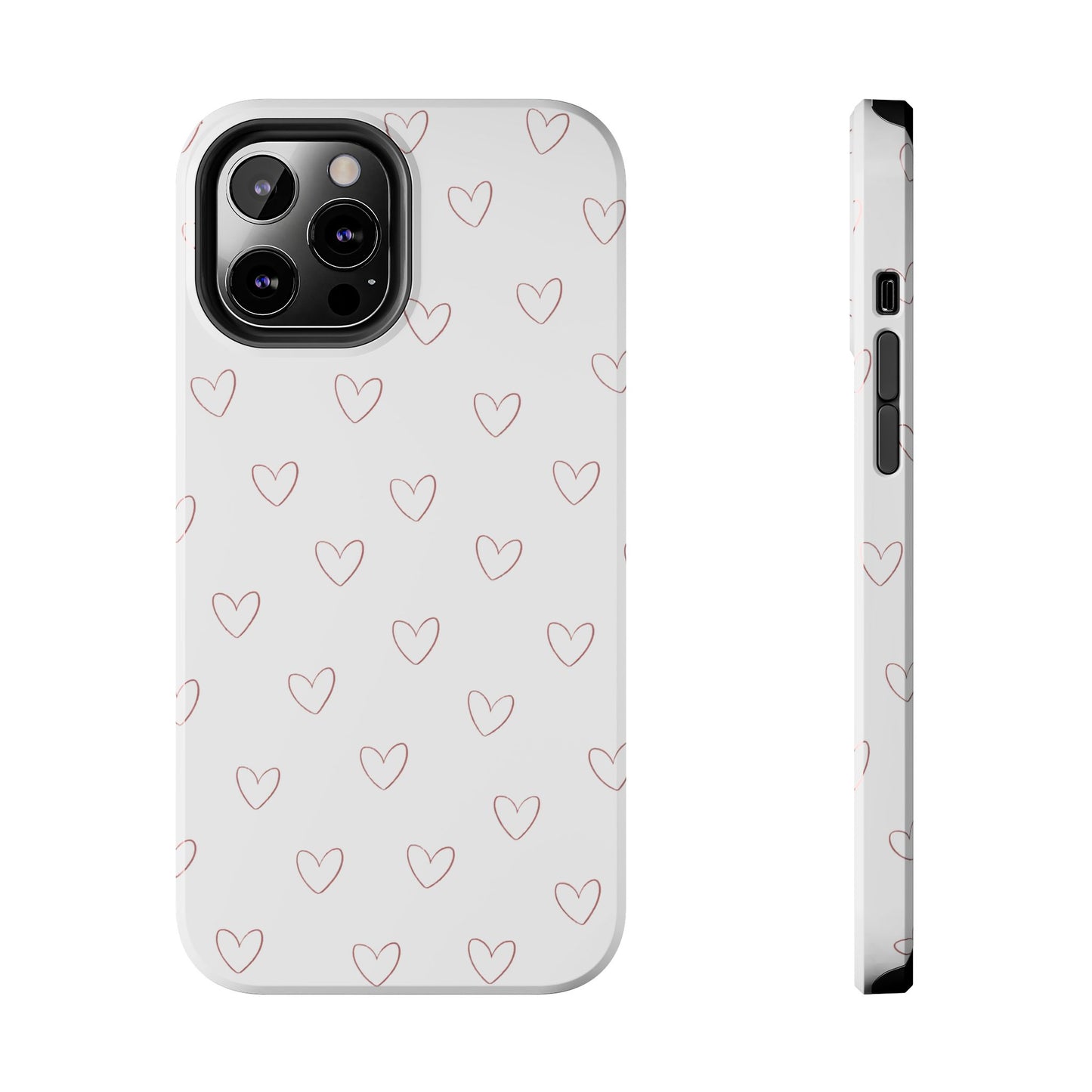 Hand-Drawn Hearts Tough Phone Case | Minimal Pink Heart Pattern