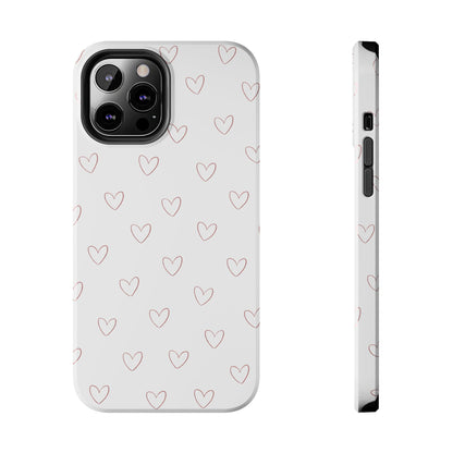 Hand-Drawn Hearts Tough Phone Case | Minimal Pink Heart Pattern