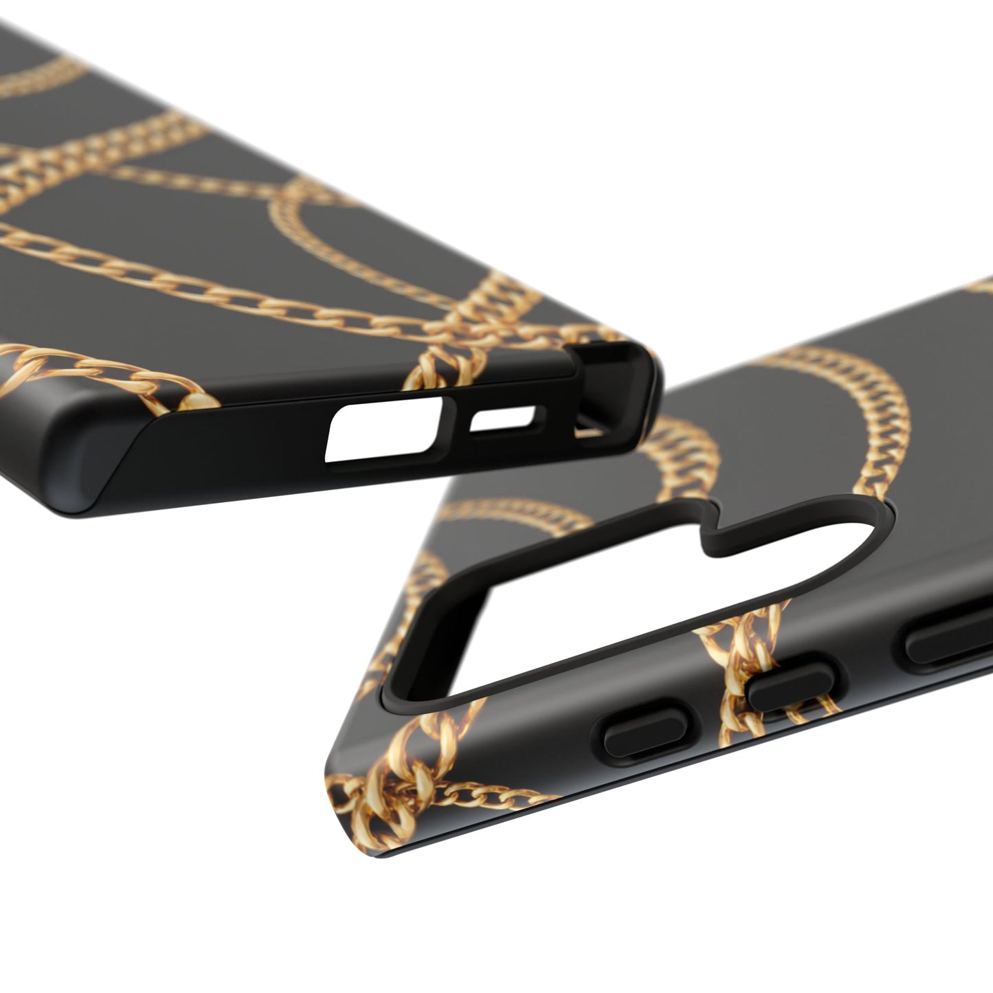 Luxury Gold Chain Phone Case – Black Designer Style Tough Protective Cover for Iphone, Samsung Galaxy and Pixel
