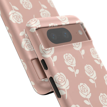 White Rose Pattern Tough Phone Case | Elegant Floral Aesthetic Case for Iphone, Samsung Galaxy and Pixel