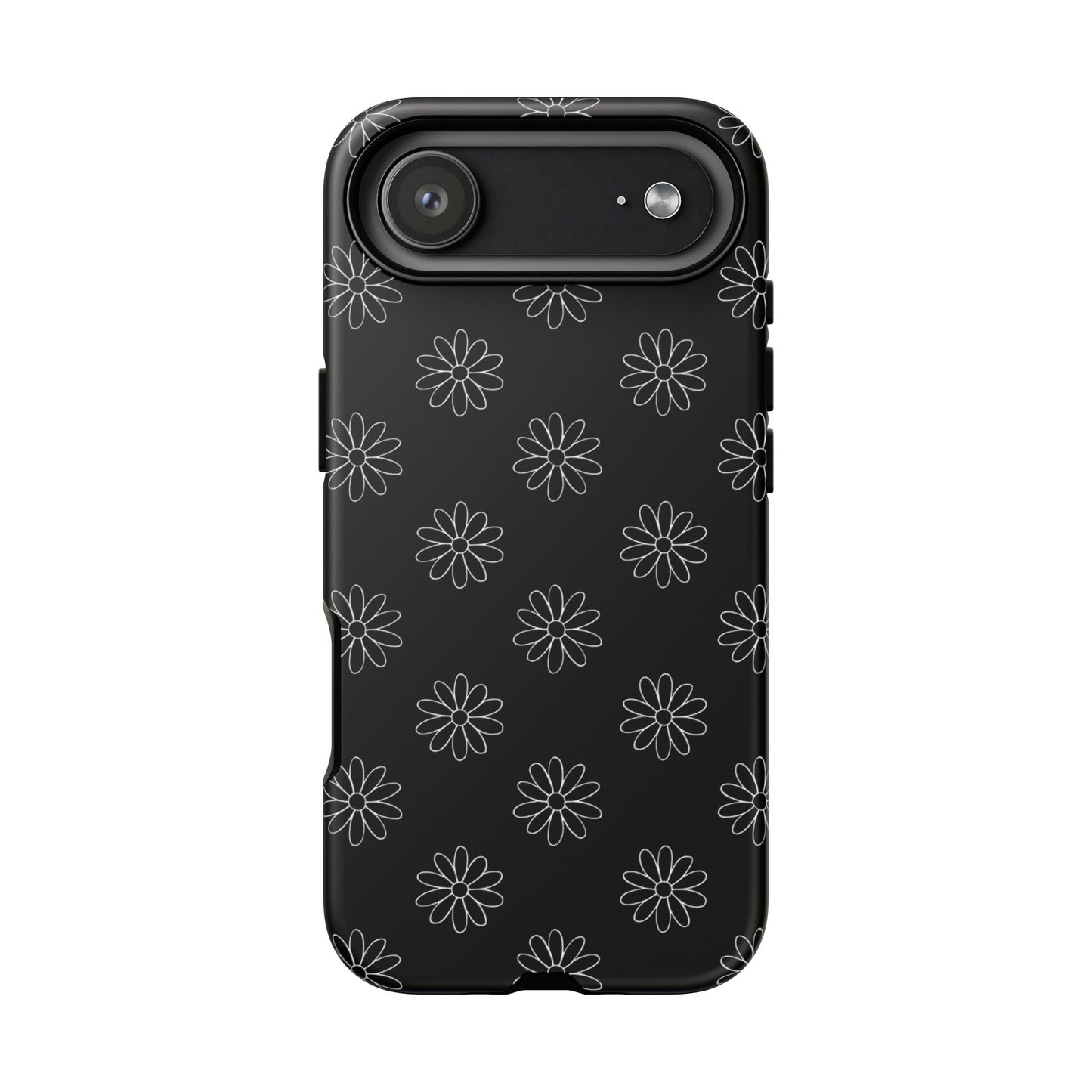 Black Daisy Floral Phone Case – Slim Protective Tough Case for Iphone, Samsung Galaxy and Pixel