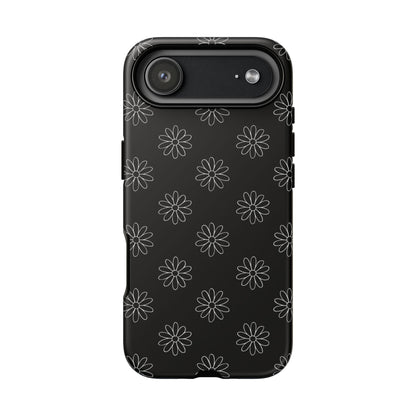 Black Daisy Floral Phone Case – Slim Protective Tough Case for Iphone, Samsung Galaxy and Pixel