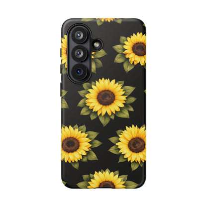 Sunflower Floral Tough Phone Case – Black Background Protective Cover for Iphone, Samsung Galaxy and Pixel