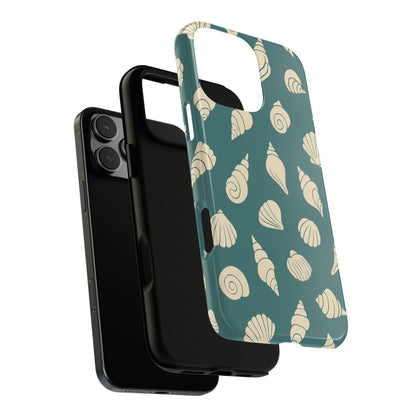 Seashell Pattern Phone Case | Teal Coastal Shells Tough Case for Iphone, Samsung Galaxy and Pixel
