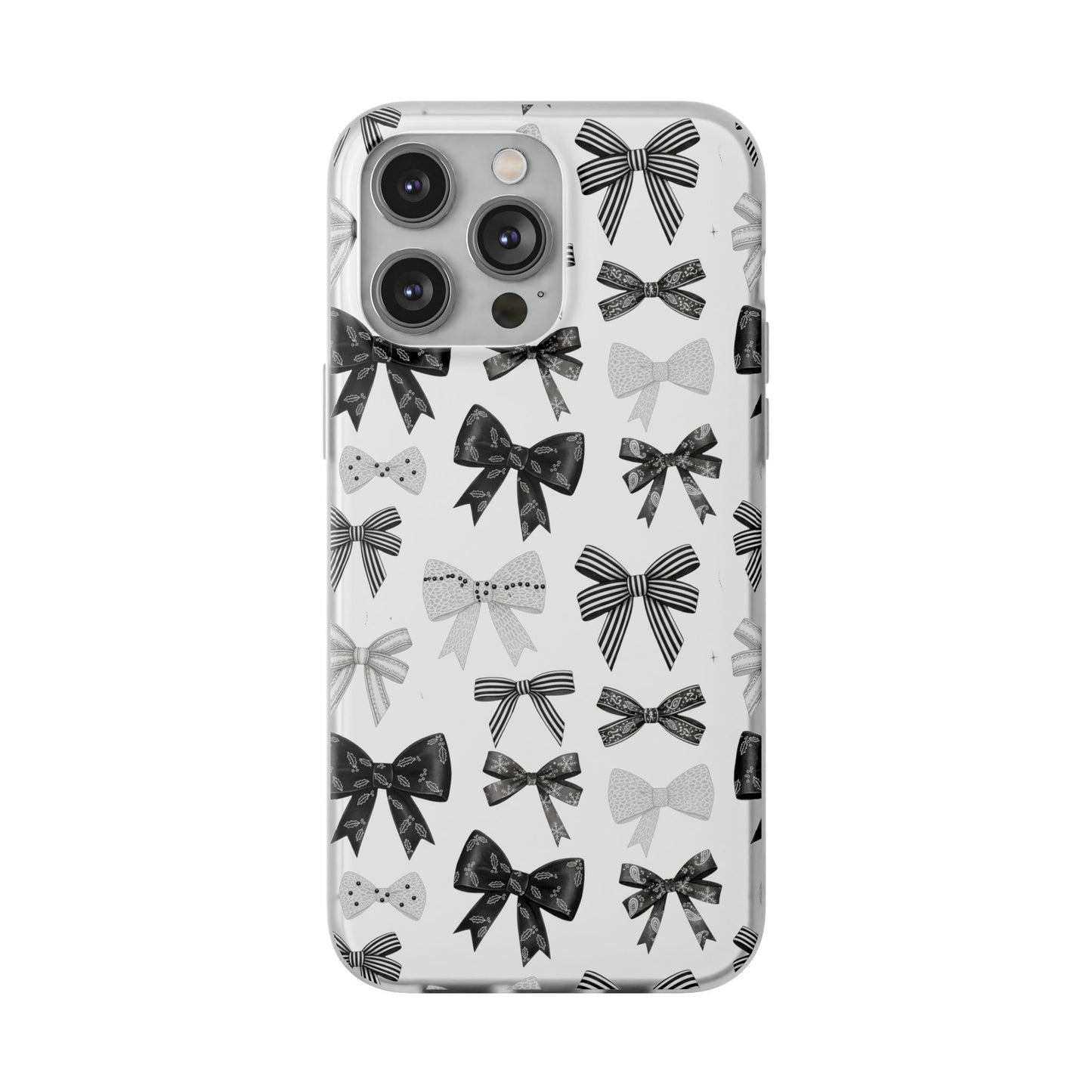 Black & White Bow Pattern Phone Case | Minimal Coquette Flexi Case
