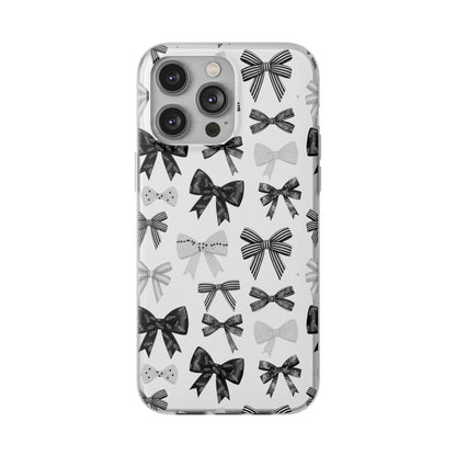 Black & White Bow Pattern Phone Case | Minimal Coquette Flexi Case