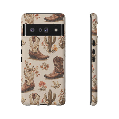Cowboy Boots Western Phone Case Rustic Cowgirl Cactus Floral iPhone Samsung Pixel