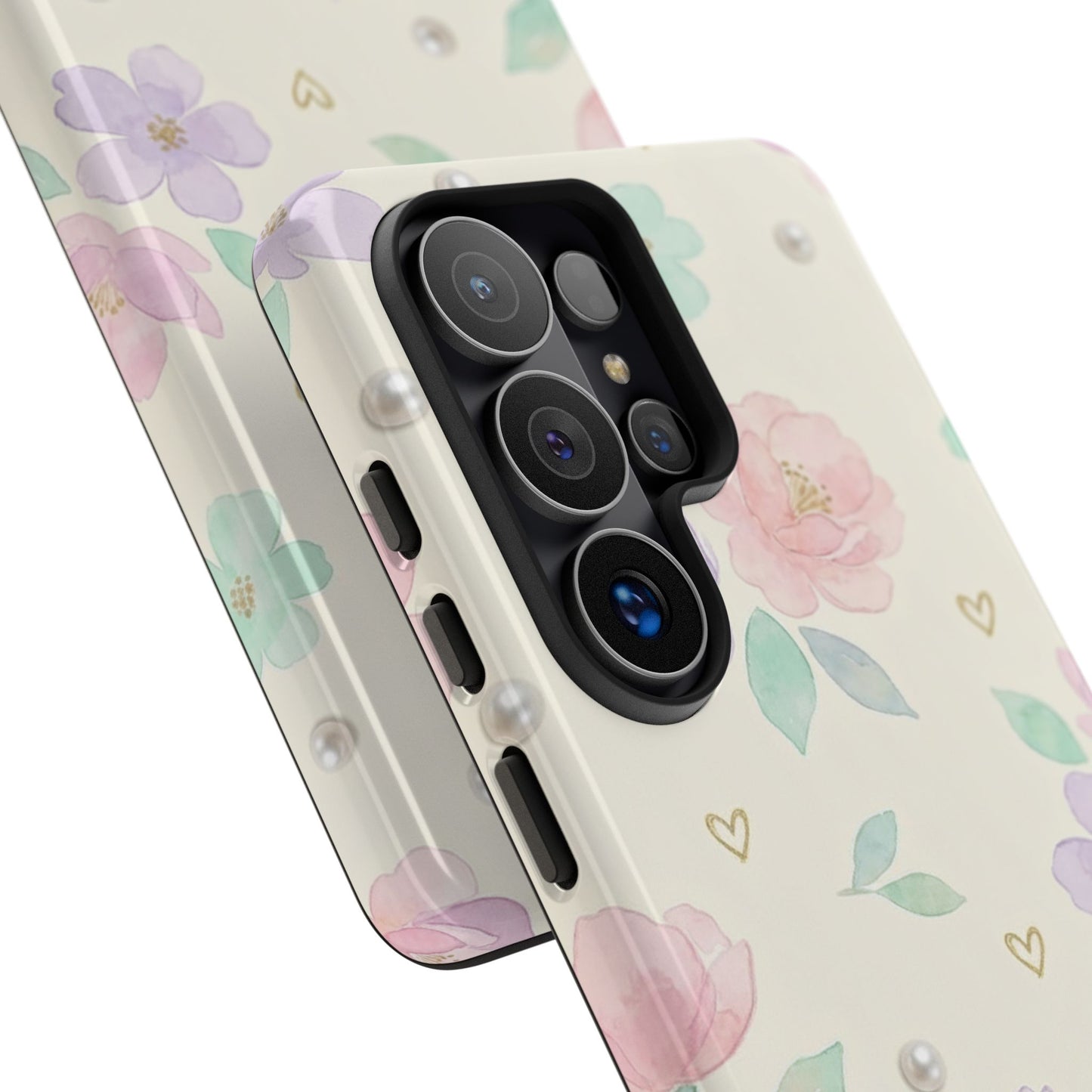 Pastel Floral Phone Case – Coquette Watercolor Flower Hearts Tough Case (iPhone, Samsung, Pixel)