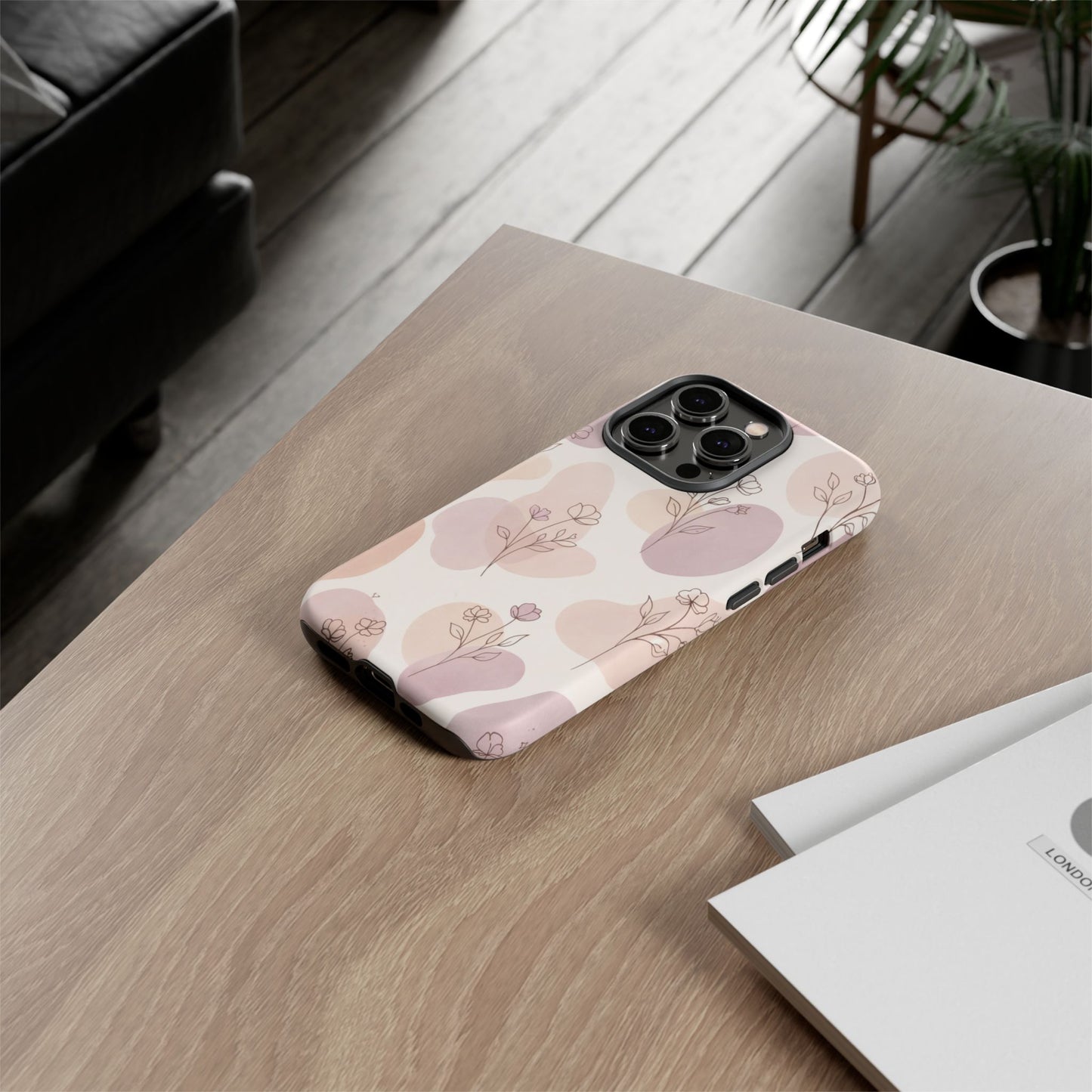 Blush Floral Phone Case Neutral Botanical Watercolor Tough Cover