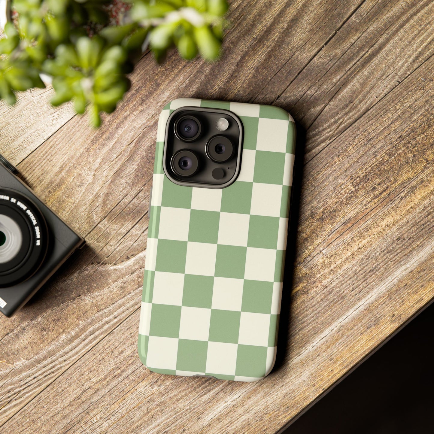Sage Green Checkerboard Phone Case | Minimal Aesthetic Tough Case