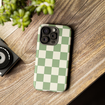 Sage Green Checkerboard Phone Case | Minimal Aesthetic Tough Case