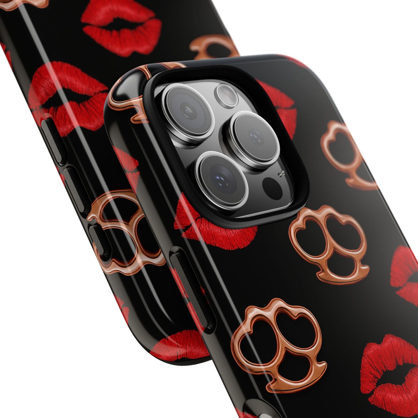 Red Lipstick & Knuckle Duster Phone Case | Bold Kiss Print Tough Protective Cover for Iphone, Samsung Galaxy and Pixel