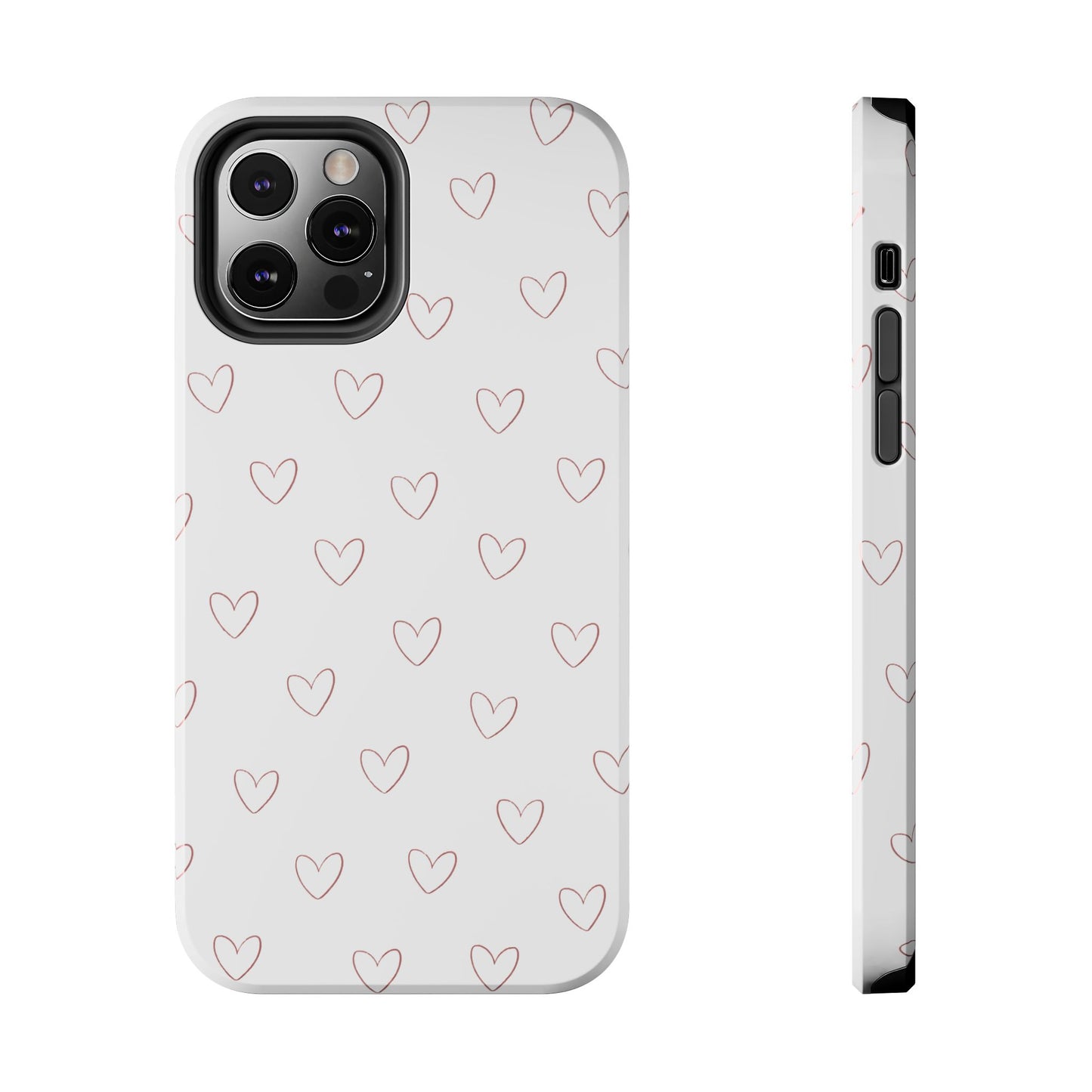 Hand-Drawn Hearts Tough Phone Case | Minimal Pink Heart Pattern