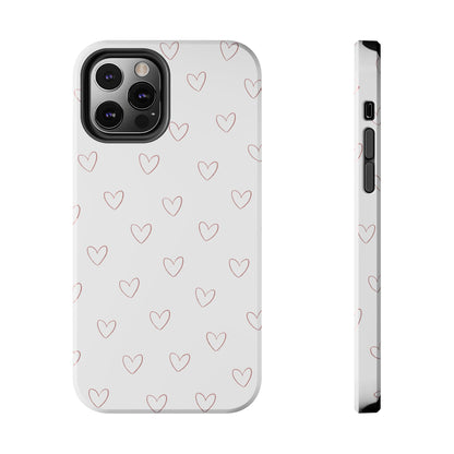 Hand-Drawn Hearts Tough Phone Case | Minimal Pink Heart Pattern