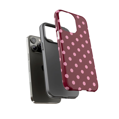Pink Polka Dot Phone Case – Cute Aesthetic Tough Protective Phone Cover for Iphone, Samsung Galaxy and Pixel