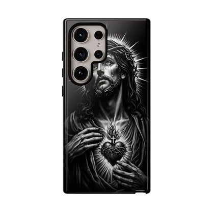 Jesus Sacred Heart Phone Case Black White Christian Faith Aesthetic