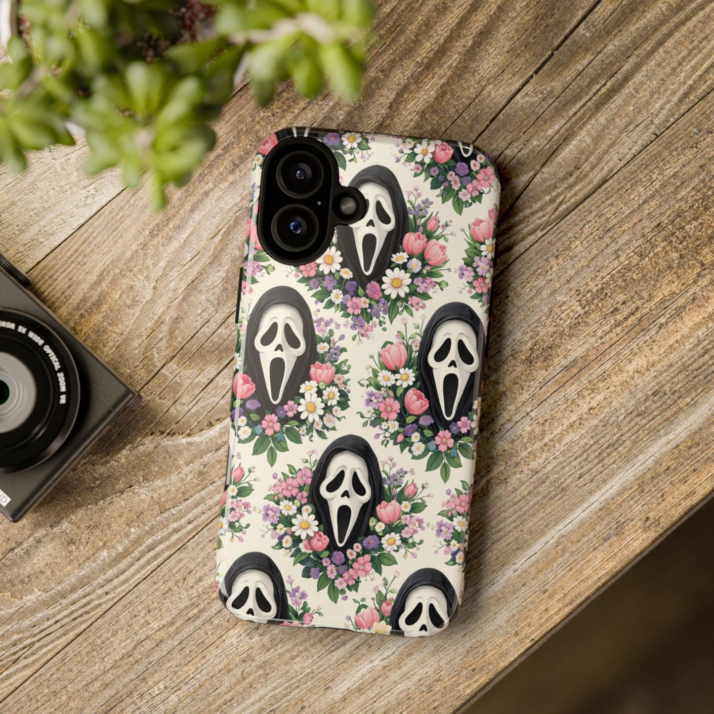 Floral Ghost Face Aesthetic Phone Case – Cute Spooky Tough Cover