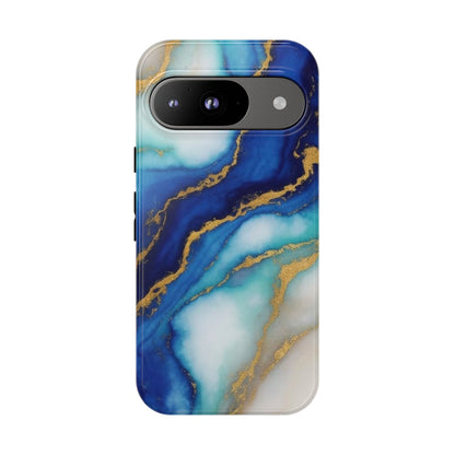 Blue & Gold Marble Phone Case – Luxury Resin Art Tough Case (iPhone, Samsung, Pixel)