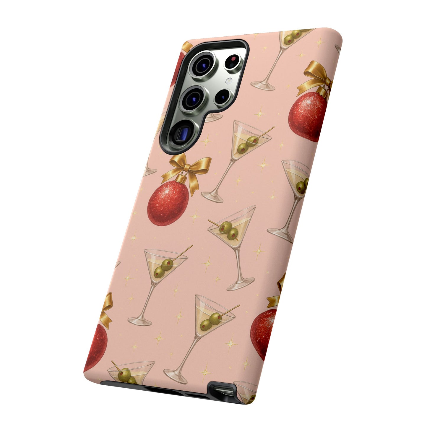 Cocktail Ornament Phone Case – Pink Martini & Cherry Pattern | Glossy or Matte for Iphone, Samsung Galaxy and Pixel