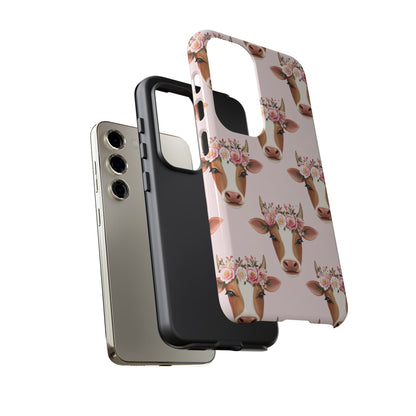 Floral Cow Phone Case – Cute Pink Cow Print Tough Protective Case for Iphone, Samsung Galaxy and Pixel