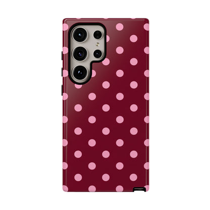 Pink Polka Dot Phone Case – Cute Aesthetic Tough Protective Phone Cover for Iphone, Samsung Galaxy and Pixel