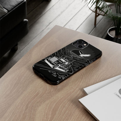 Trucker Highway Phone Case | Eagle & Mountain Line Art | Black Western Tough Case