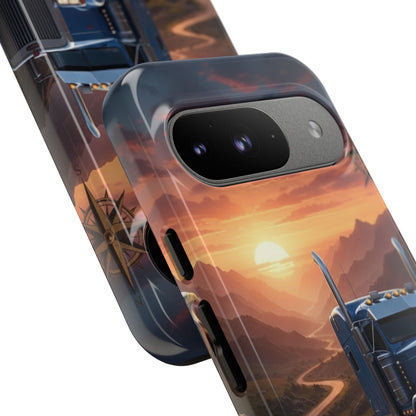 Semi Truck Sunset Phone Case | Trucker Gift | Diesel Truck Highway Road iPhone & Samsung Tough Protective Case