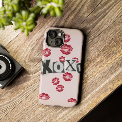 XOXO Kiss Print Phone Case | Coquette Valentine Aesthetic | Cute Pink Lipstick Kiss Tough Case for iPhone & Samsung