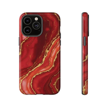 Red Agate Marble Phone Case with Gold Veins – Luxury Tough iPhone & Samsung Case